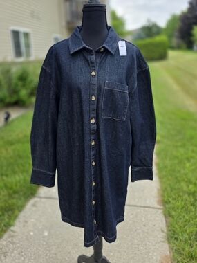 Old Navy Dark Wash Denim Shirt Dress M NWT